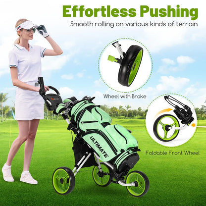 Goplus 3 Wheel Golf Push Cart - Lightweight Foldable Caddy Cart with Adjustable Seat